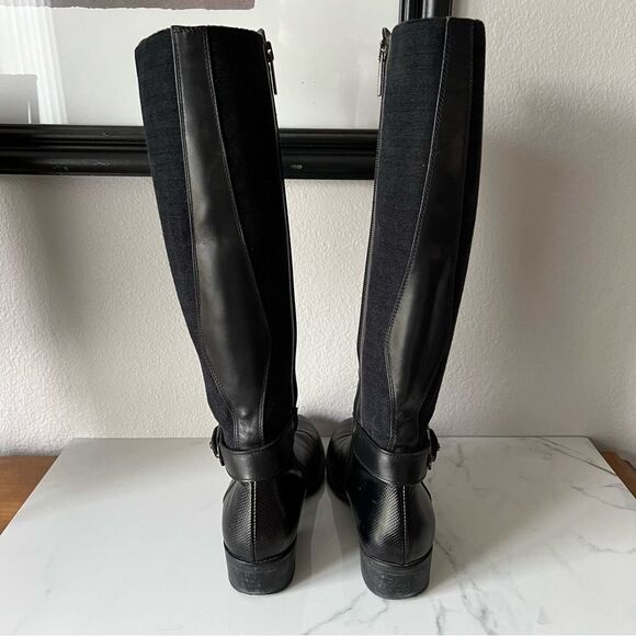 Aquatalia Womens Olalla Black Leather Riding Knee High Boots 6.5 Made in Italy - Picture 4 of 8